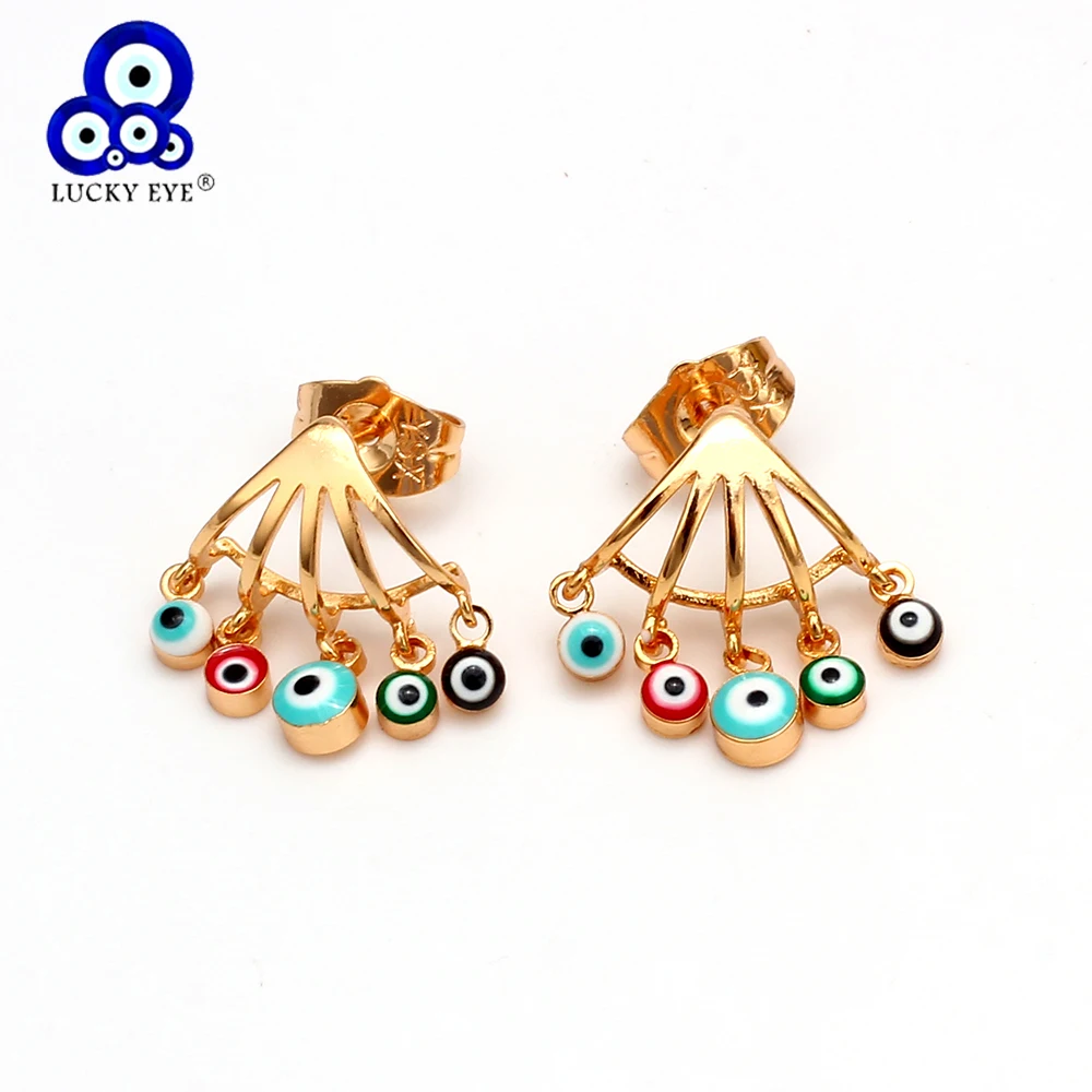 Серьги гвоздики Lucky Eye с кисточками и сглаза медные турецкие серьги золотого