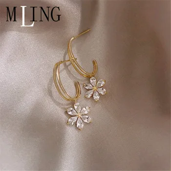 

MLING Vintage Gold Zircon Stud Earrings Newest U Shape Flower Earrings for Women