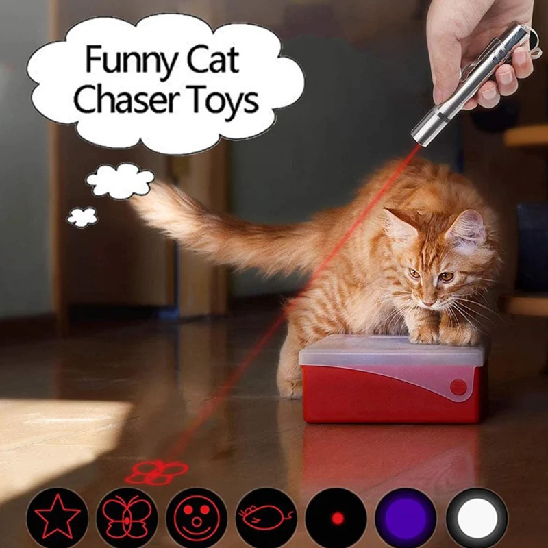 3 In 1 USB Rechargeable Funny Cat Chaser Toys Mini Flashlight Laser LED Pen Light Cat Light Pointers Funny Pet Toys Dropshipping