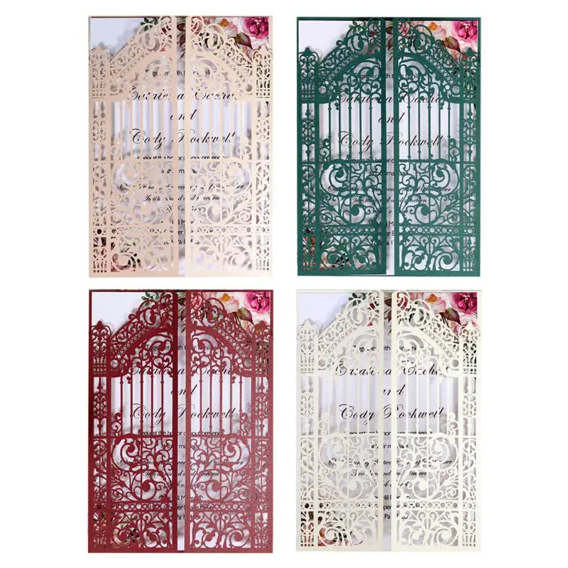  20 Pcs European Style Wedding Invitation Cards Hollow out Cover Pocket Supply - 4.0005E+12