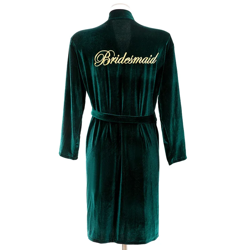 Green Bridesmaid FZSLCYIYI бархат вышивка невесты Свадебный халат домашняя одежда ночное кимоно платье Повседневный халат Ночное белье - Color: Green Bridesmaid
