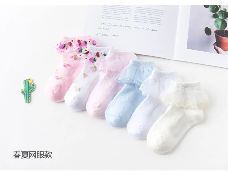 19 Summer Thin Section Strawberry Lace Edge Children Fishnet Stockings Girls Princess Socks Cotton Breathable BABY'S Socks Manuf