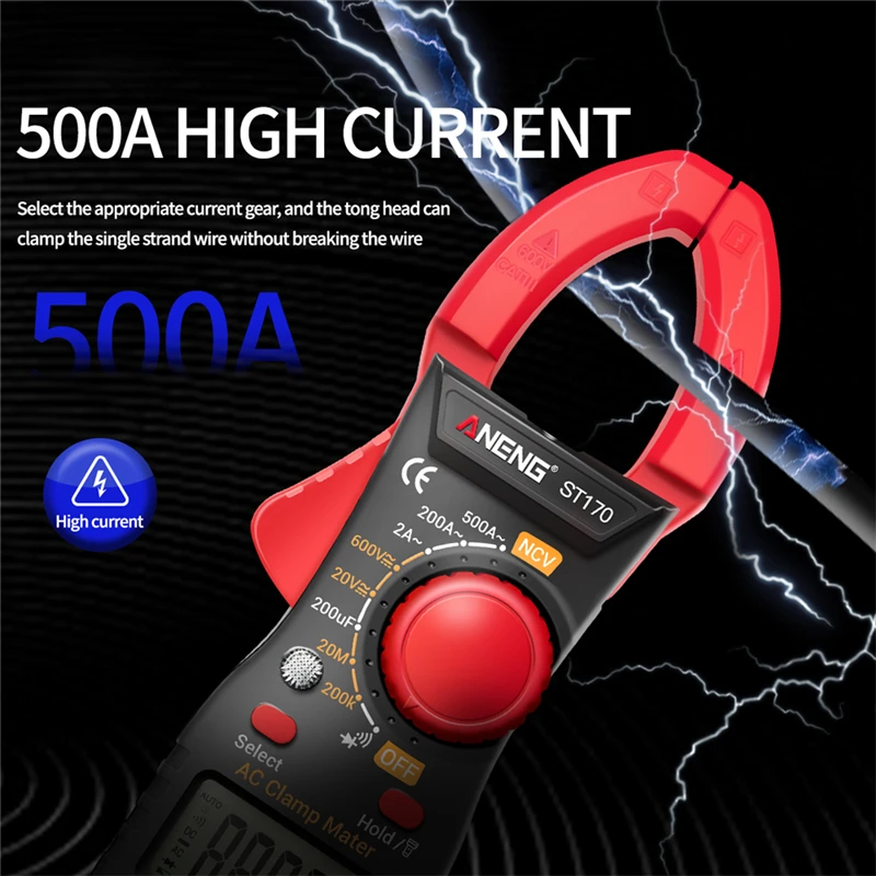 ANENG ST170 LCD Digital Clamp Meter DC/AC Current Multimeter Ammeter Voltage Tester Diode Current Capacitance NCV Ohm Test Tool 2