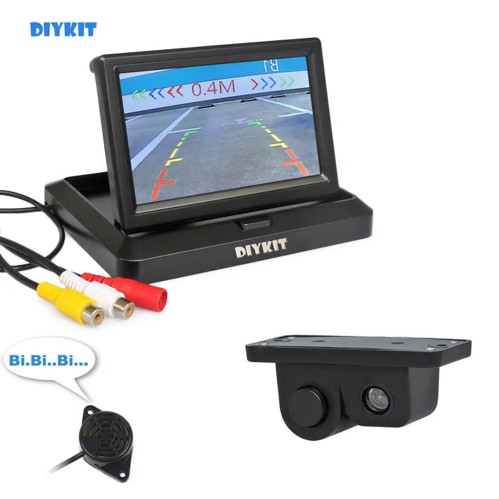 DIYKIT 5 Inch Foldable Car Monitor Rear View Video Parking Radar Sensor 2 in 1 Camera System | Автомобили и мотоциклы