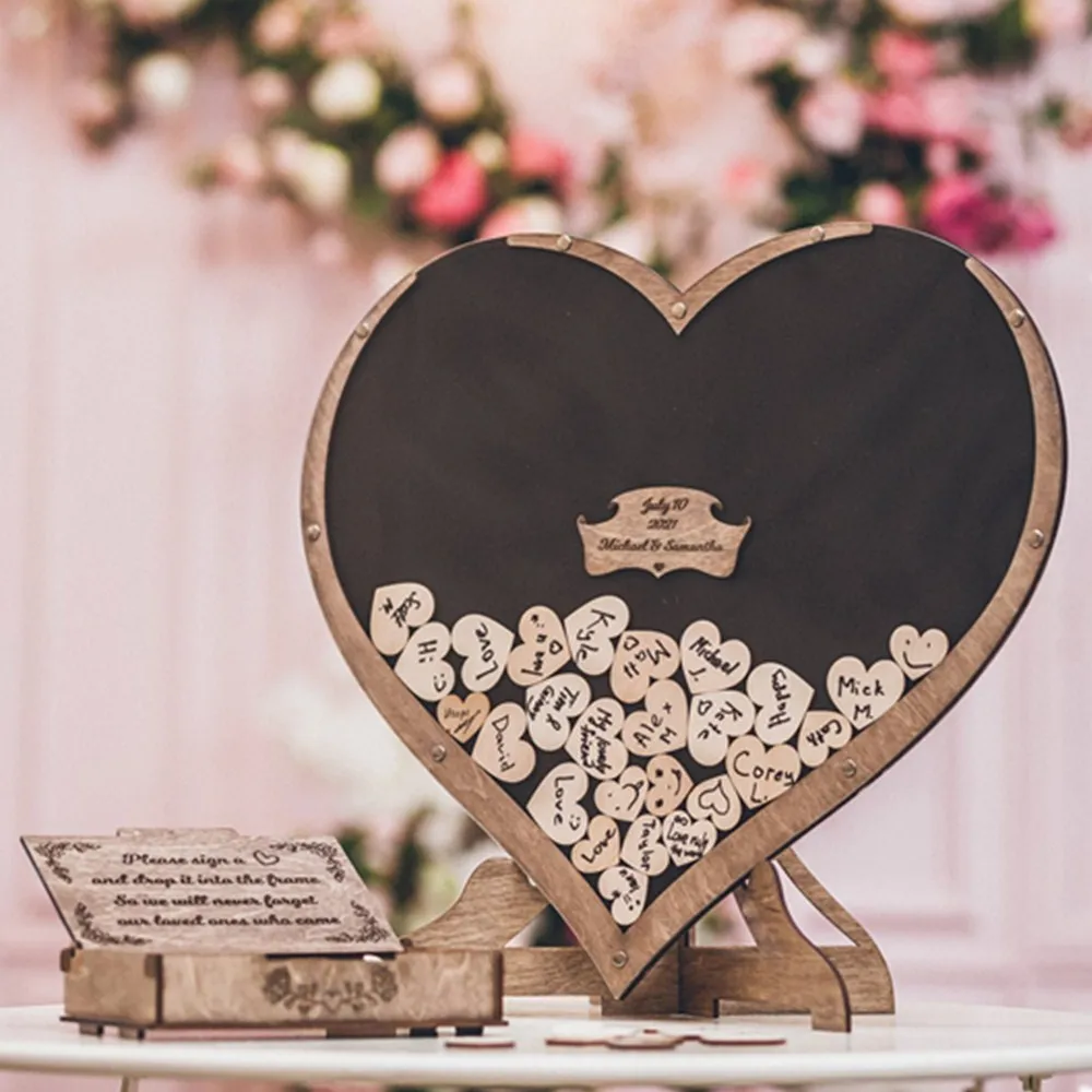 Large 80 Wooden Hearts Wishes Drop Box Wedding Birthday Engagement Guest Book 