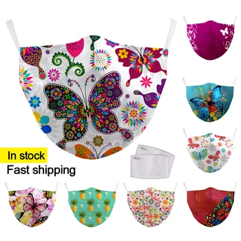 

3D Butterfly Printing Mouth Mask Reusable Washable Protective PM2.5 Filter Paper Mask Dust Face Mask