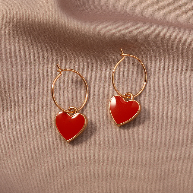 2020 Red Heart Pendant Big Drop Earring For Women Cross Heart Gold Color Large Circle Statement Earrings Brincos Jewelry