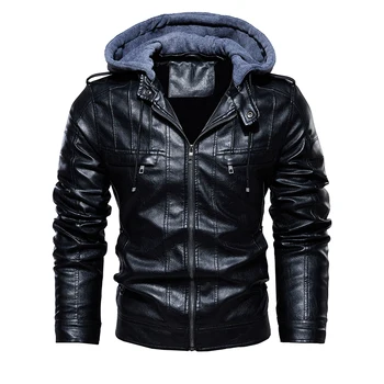 

Fashion Nice Jacket Men Winter Outwear Mens PU Jacket Streetwear Hooded Coat Slim Fit Motorcycle Jackets Male Windproof Warm Top