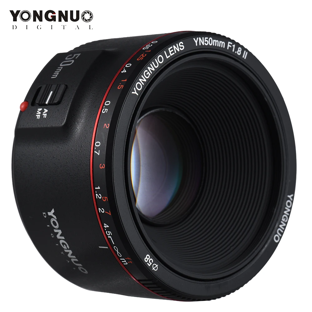 Светодиодная лампа для видеосъемки YONGNUO YN50mm F1.8 II Стандартный объектив с фиксированным фокусным расстоянием большой апертурой Автофокус 0,35 ближайший фокусное Длина для цифровой однообъективной зеркальной камеры Canon EOS 5DII 5diii 5DS 5DSR
