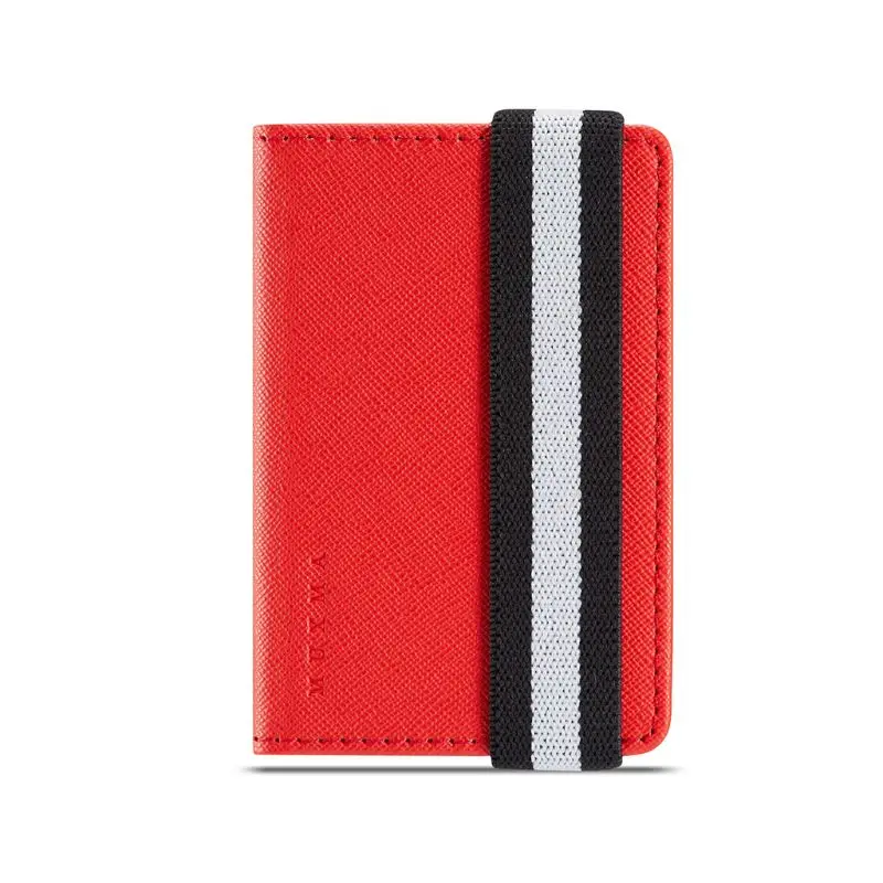 RFID блокирующий клей из натуральной кожи кредитные карты Карманный чехол для наклейки держатель чехол для сотового телефона - Цвет: Красный