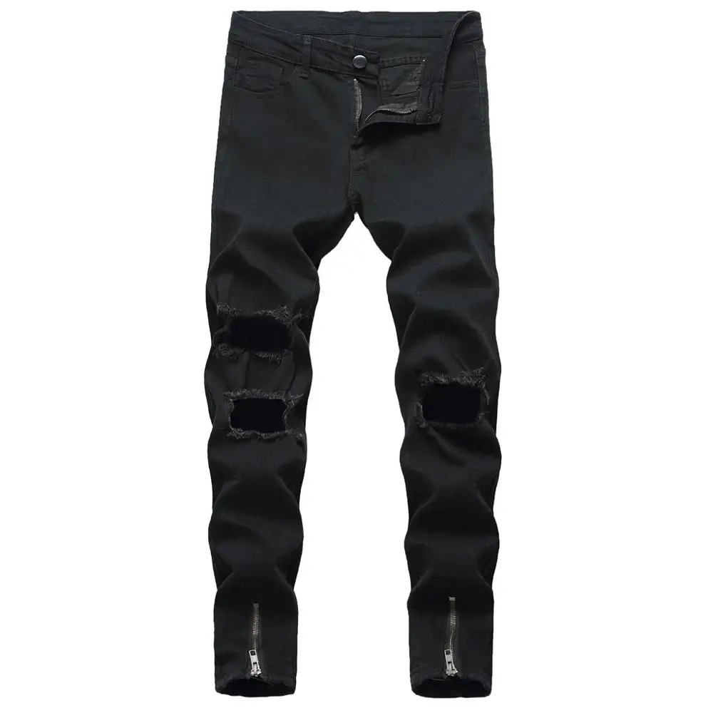 Джинсы Для мужчин одежда джинсы комплект для мальчиков осенний шерстяной из джинсовой ткани и хлопковой подкладкой для мальчиков, рваные карманы, брюки рваные джинсы брюки-карандаш Для мужчин в уличном стиле - Цвет: Black
