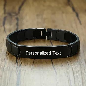 

Personalized Mens Bracelets Stainless Steel In Black Color Free Engraving In Blank Valentine's Day To My Husbrands 8.3inch