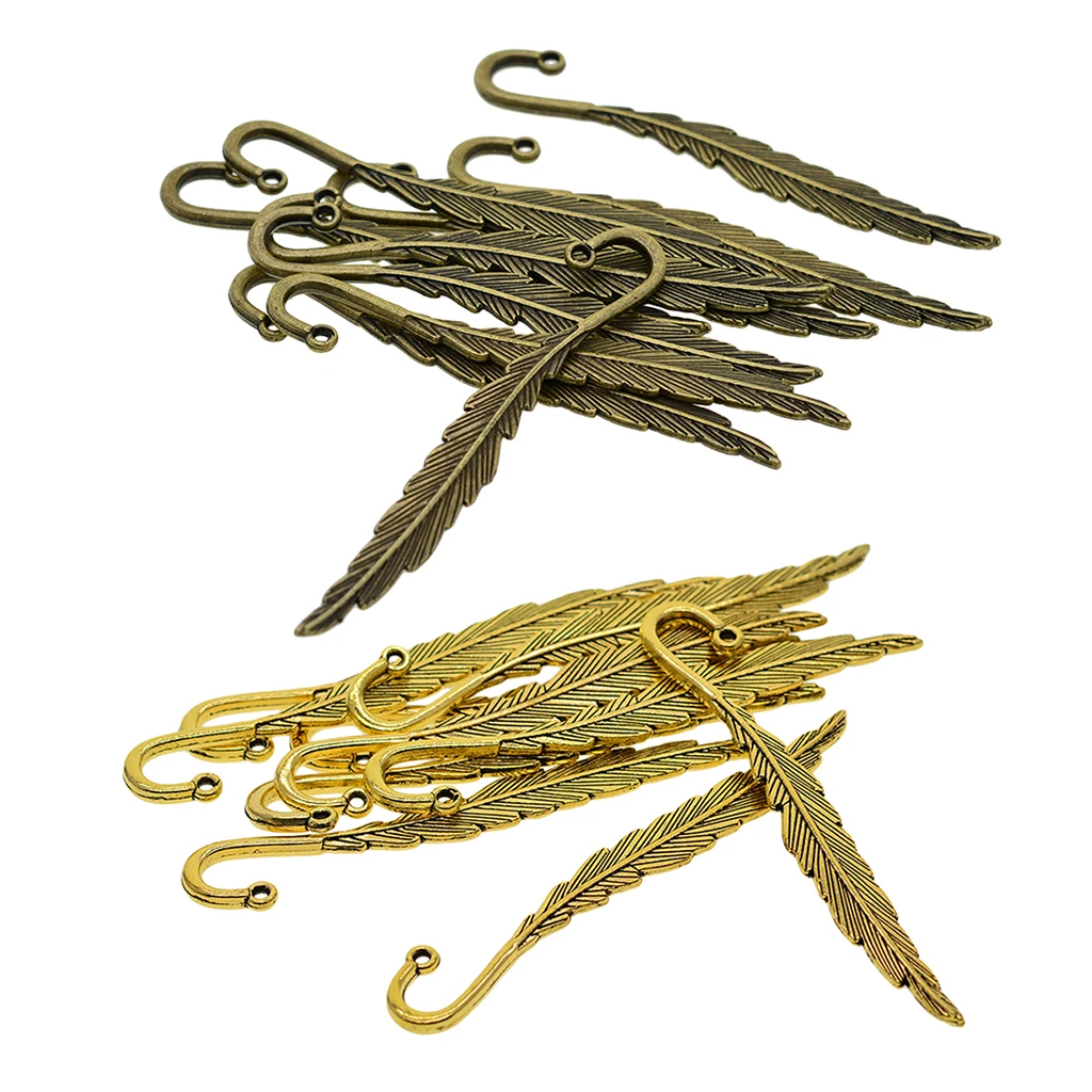 10 Pieces Classical Delicacy Metal Feather Pendant Beading Bookmarks for Handmade Silky Tassel Bookmarks Stationery Gifts