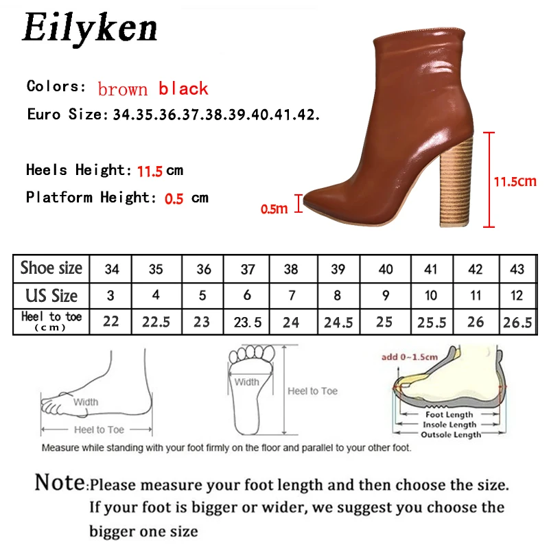 Eilyken/Новинка года; Зимние ботильоны с острым носком; Женские ботинки в байкерском стиле черного цвета; женская обувь на высоком квадратном массивном каблуке на молнии