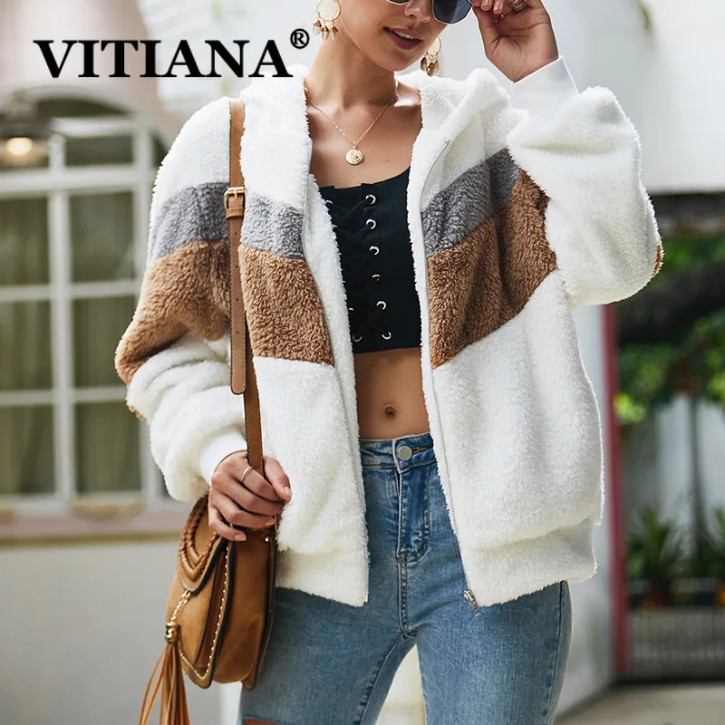 VITIANA женское повседневное меховое пальто на осень зиму 2019 Женская белая шляпа