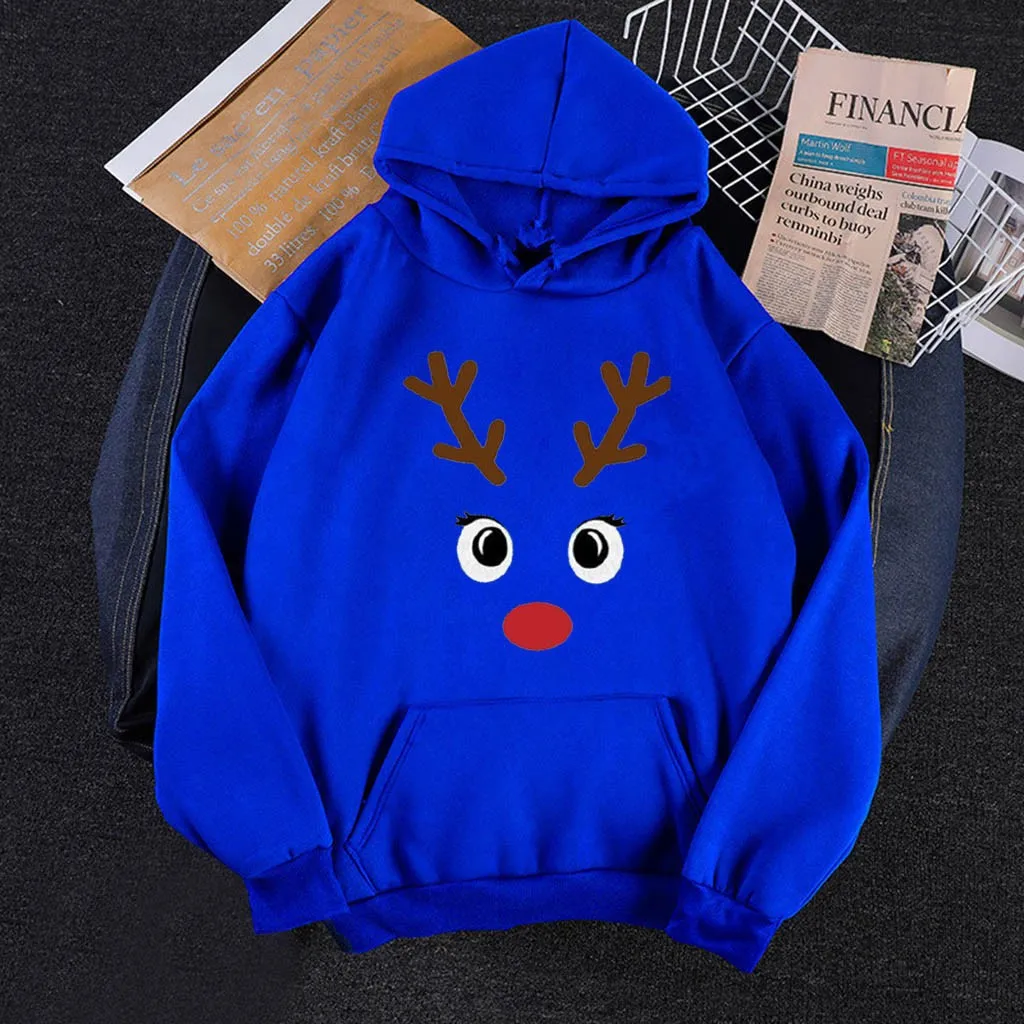 Christmas Print Sweatshirt Elk Printed Women Long Sleeve Christmas Hoodies Blouse Pullover Loose Street Tops jersey navidad