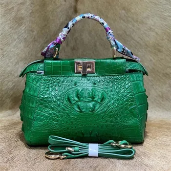 

Authentic Real Crocodile Skin Women Small Green Purse Genuine Alligator Leather Female Scarf Handbag Lady Shoulder Messenger Bag