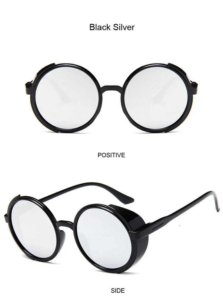 Ретро Круглые Солнцезащитные очки в стиле стимпанк женские боковые очки Щит пластиковая рамка готическое зеркало линзы Солнцезащитные очки женские