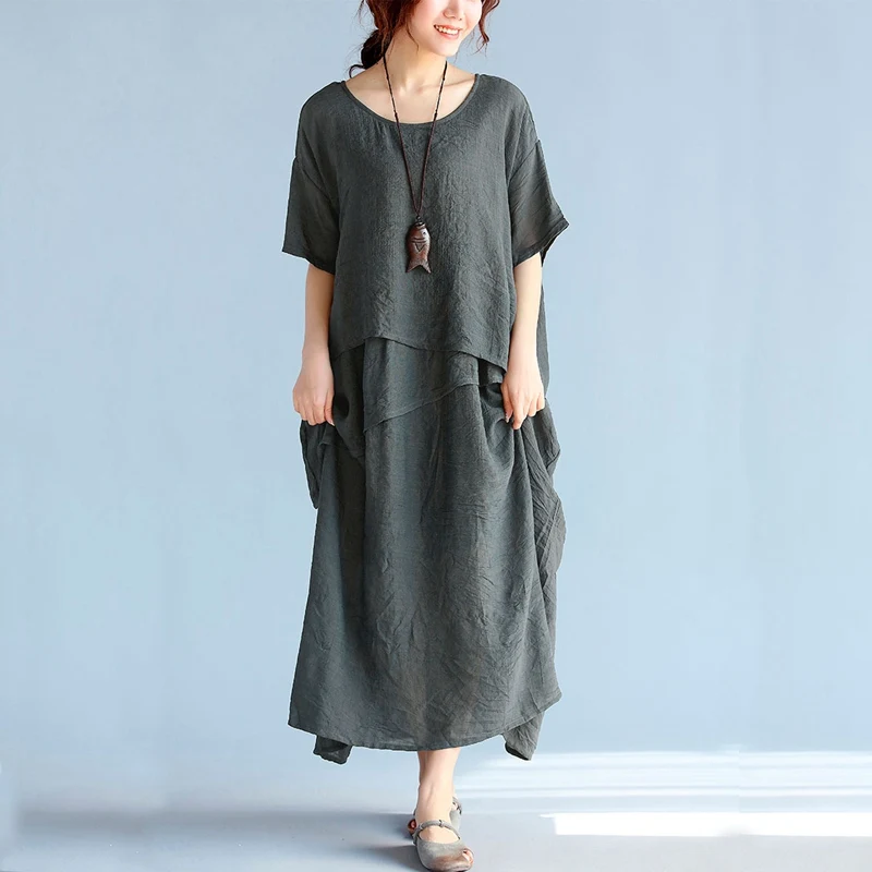 Женское Хлопковое платье туника Boho льняное пляжное большого размера летний