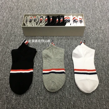 

2020 Fashion TB THOM Brand Men Women Cotton Striped No Show Casual Sports Crew Socks Ankle Ins 6 Pairs