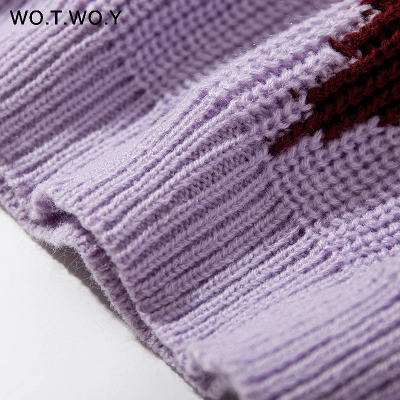 WOTWOY, новинка, Осень-зима, контрастные цвета, пэчворк, женский свитер, Повседневный, пуловер, для женщин, с круглым вырезом, вязаный, водолазка, Pull Femme