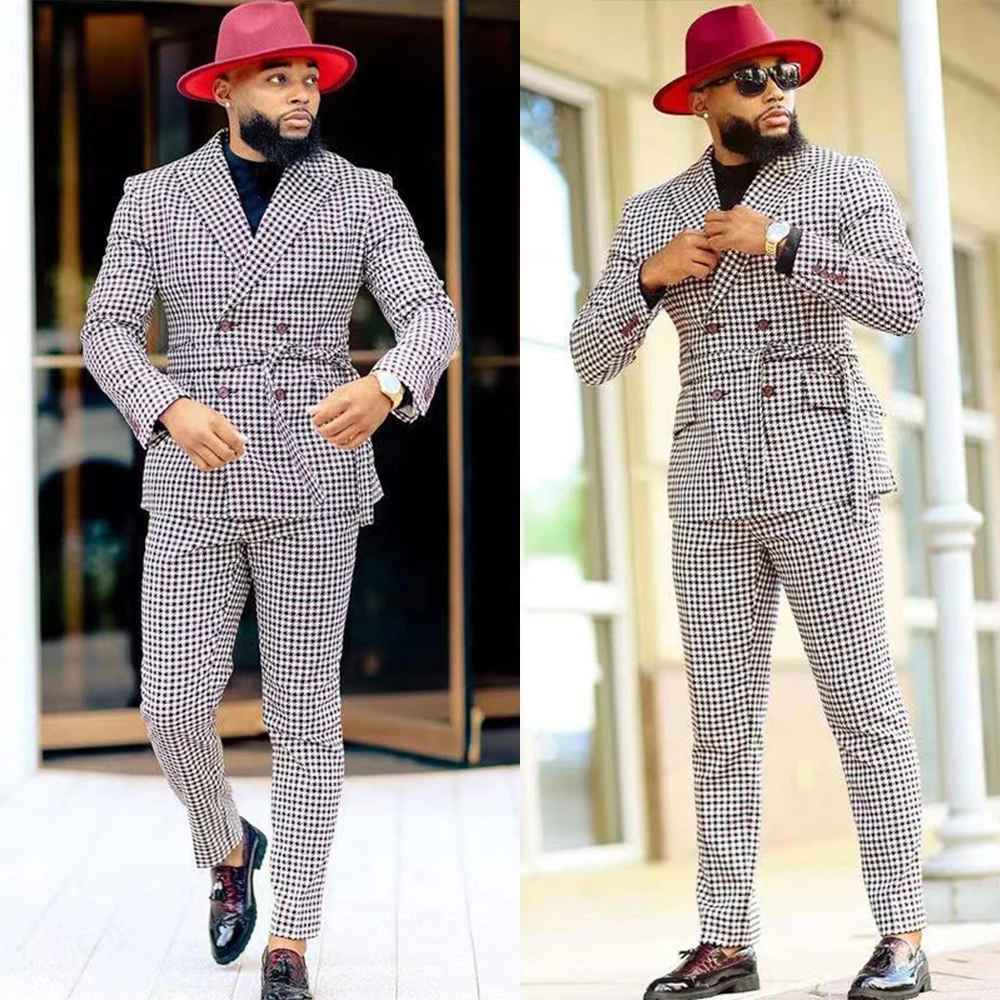 Winter Classic Check Groom Wedding Tuxedos Plaid Mens Groommen Party Prom Pants Suits Jacket Business Work Wear Outfit 2 Pieces