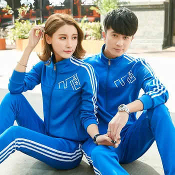 

Women Men Sportswear Tracksuit Spring Lovers Casual Jogger Running Workout Set Stripe Printed Jacket Sweatshirt+pant Sport Suit
