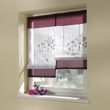 

Kitchen Floral Embroidery Roman Curtain Rod Pocket Panel Blinds Living Room Office Home Decor Pastoral Window Shade Bedroom