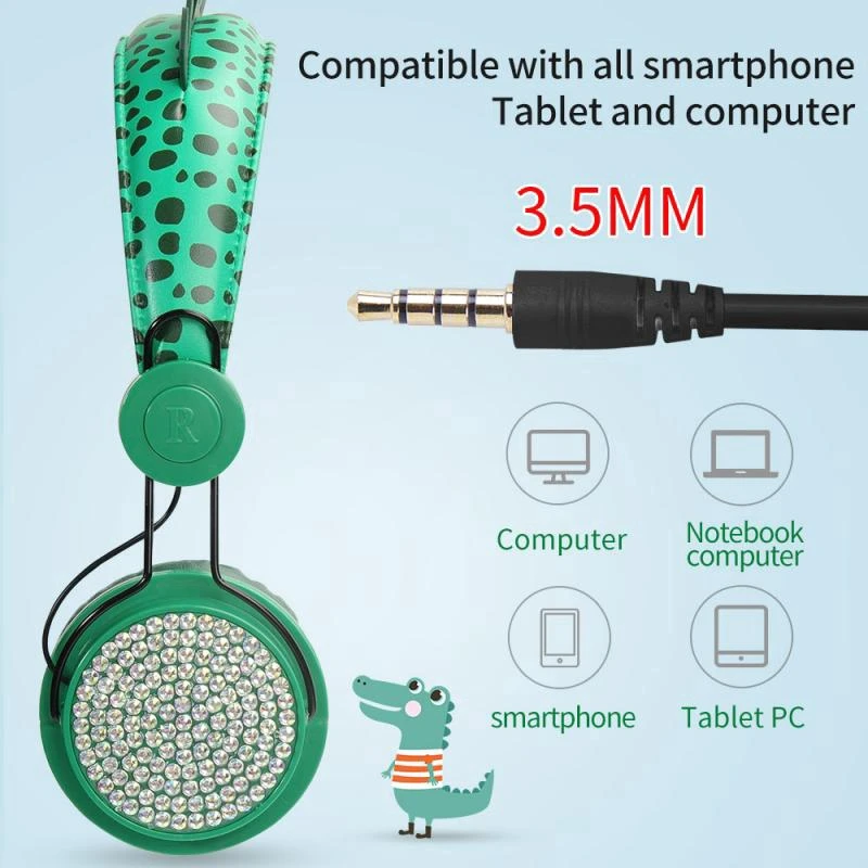 Dinosaur Noise Cancelling Headphones Wired Headphone Young People Kids Headset 3 5mm Plug Earphone with Mic