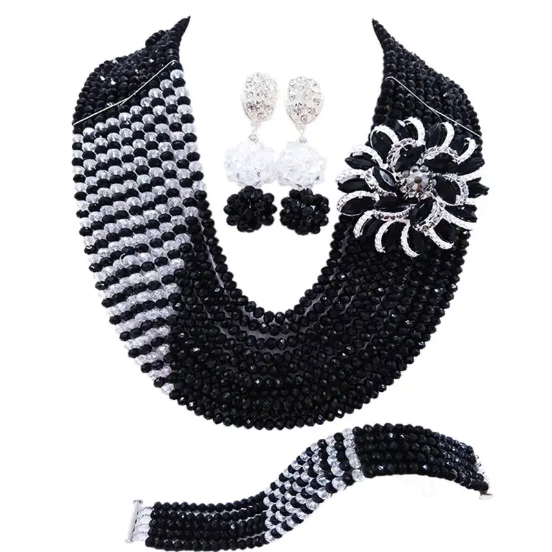 

stylish black and clear ab crystal bead strand necklace african wedding set nigerian beads jewelry sets