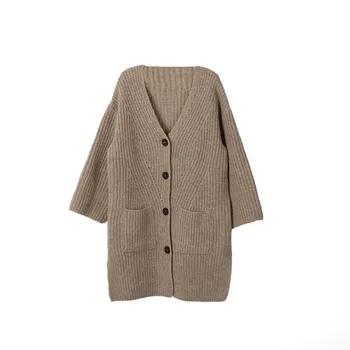 

Little Girls Sweaters Fashion Solid Color Knitted Coat Long Sleeve Cardigan with Two Pockets and Buttons for Autumn and Spring