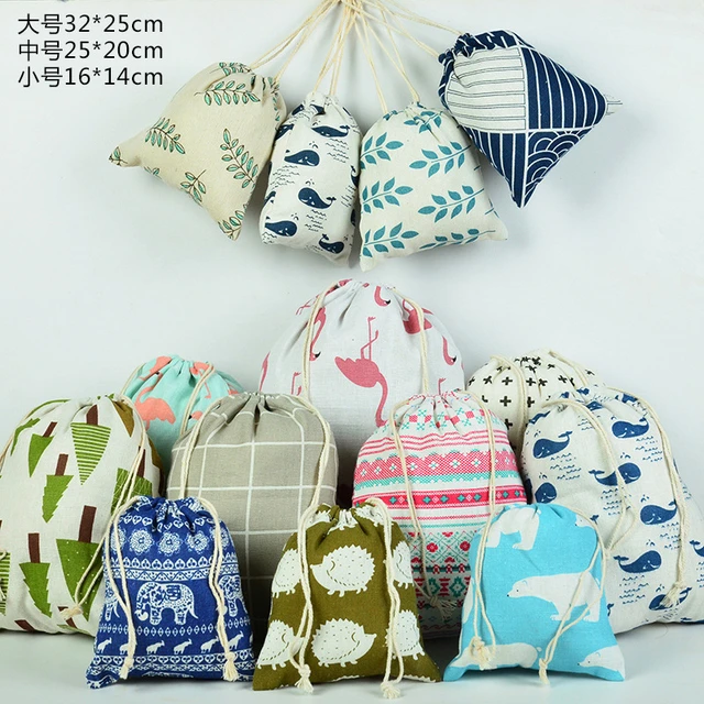 Printed Cotton Linen Drawstring Pocket Linen Bag Sundries Underwear Storage  Bag Travel Storage Gift Bag