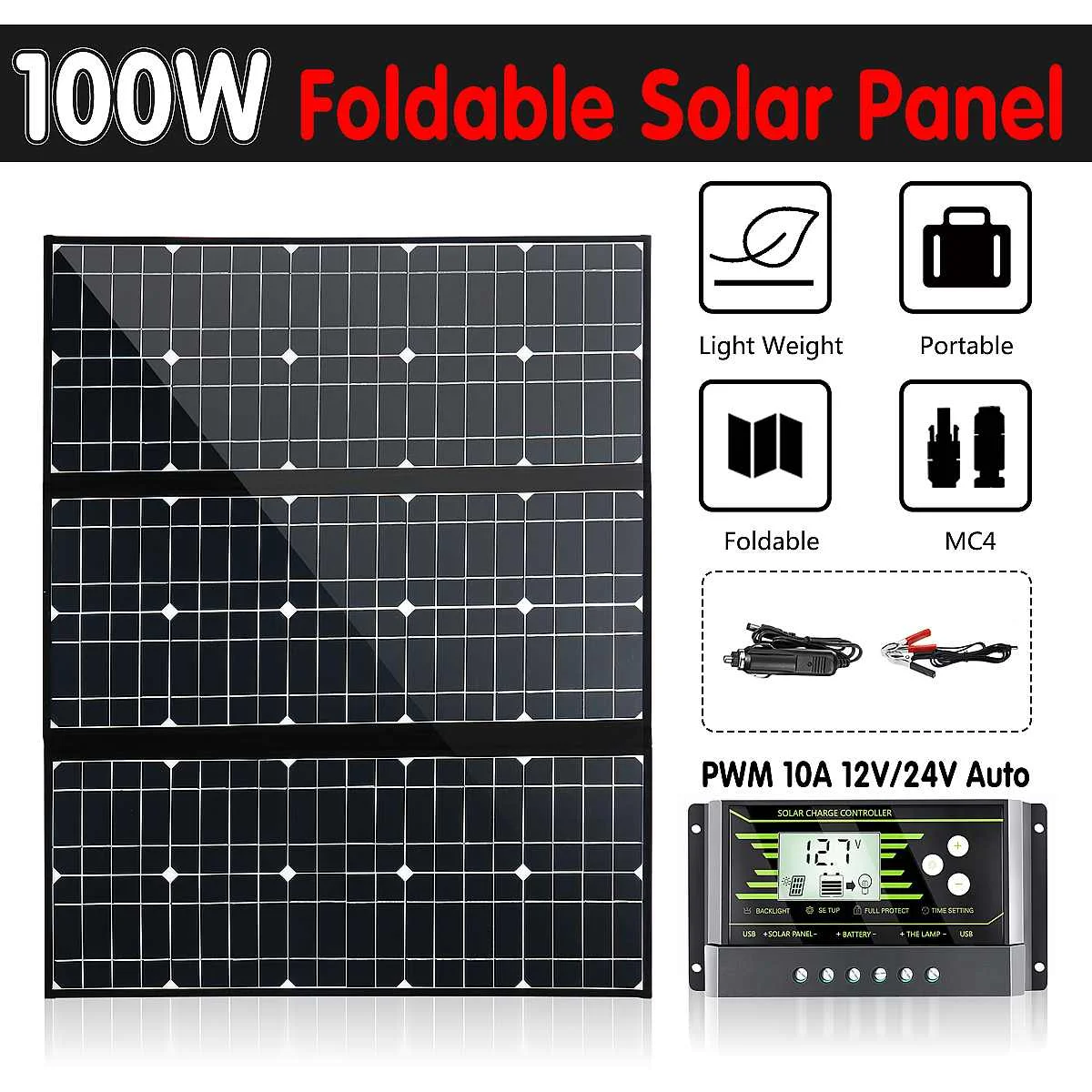 

LEORY 100W 18V Foldable Solar Cells Flexible Mono 5V USB 12V DC MC4 12V For Camping/Boat/Car Battery Solar panel kits