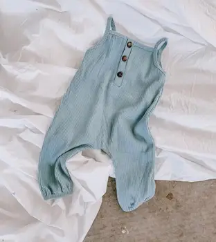 

2020 Spring and Autumn Childrens Cotton Pitch Solid Color Stripe Sling One-Piece Open Buckle Overall Pant Girl Suspender Trouser