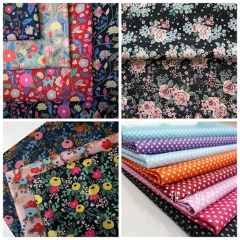 

ZENGIA 145*90cm Floral Flowers And Polka Dot Waterproof Fabric 210D Oxford PVC Fabrics Patchwork for Sewing bag tablecloth