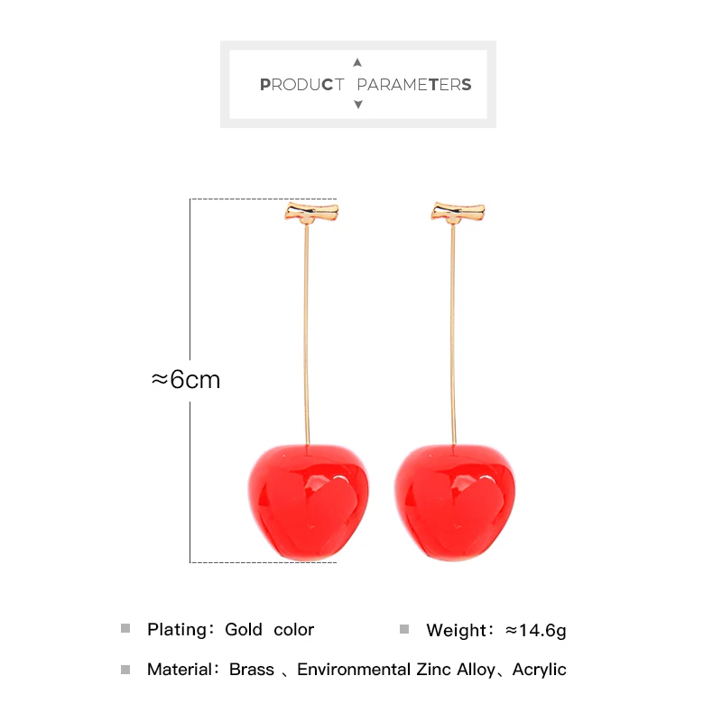 kissme Cute Red & Dark Red Acrylic Vivid Cherry Drop Earrings For Women Gifts Gold Color Brass New Fashion Jewelry
