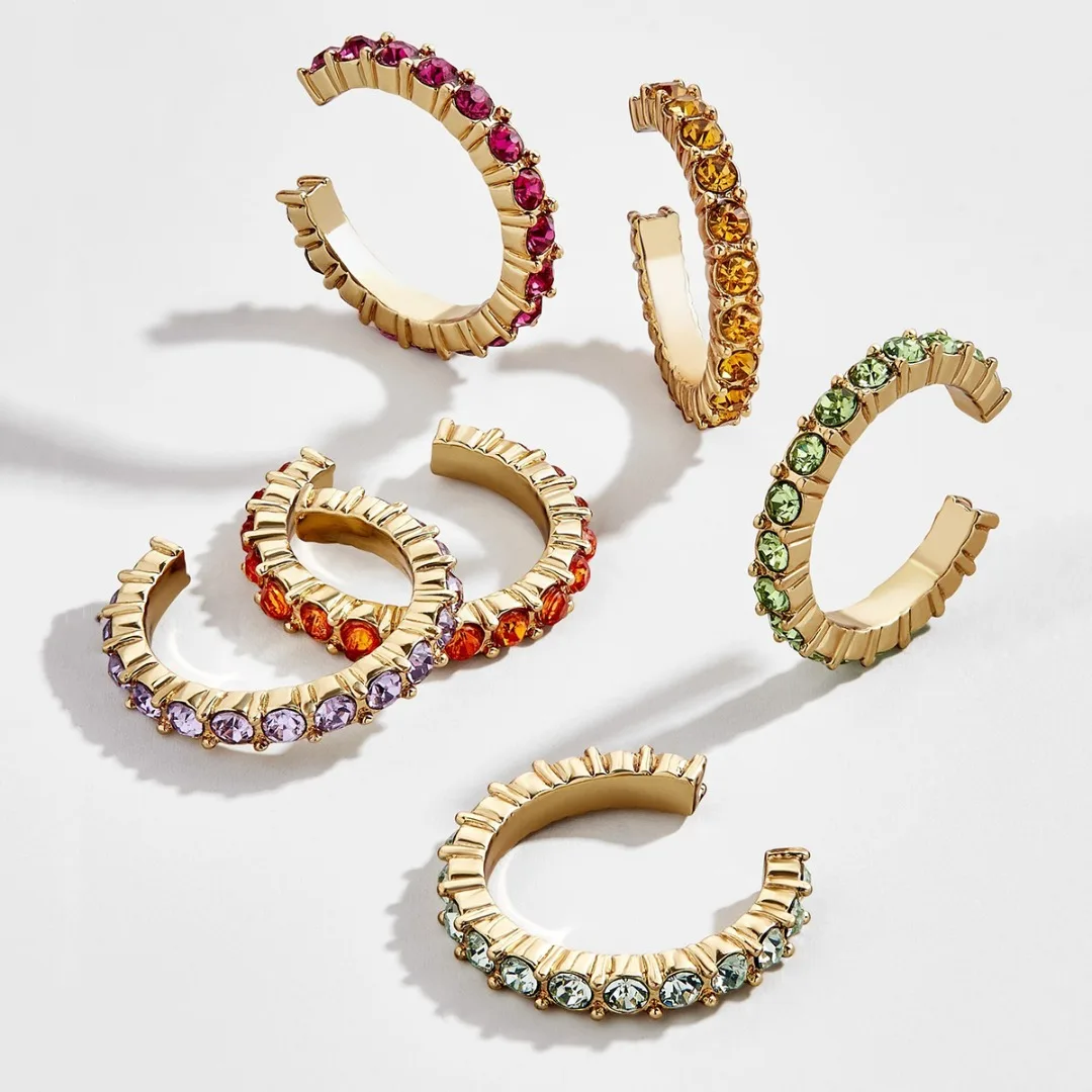 

6pcs Rhinestone Clip Earrings For Women Charm Trendy Candy Color Crystal Ear Cartilage Ear Cuff Earring Clip on Helix Earring