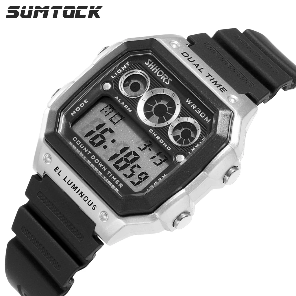 

SUMTOCK Men Digital Watches Fashion Sports Waterproof Date and Week Display Luminous Wrist Watch Chronograph Watch for Students