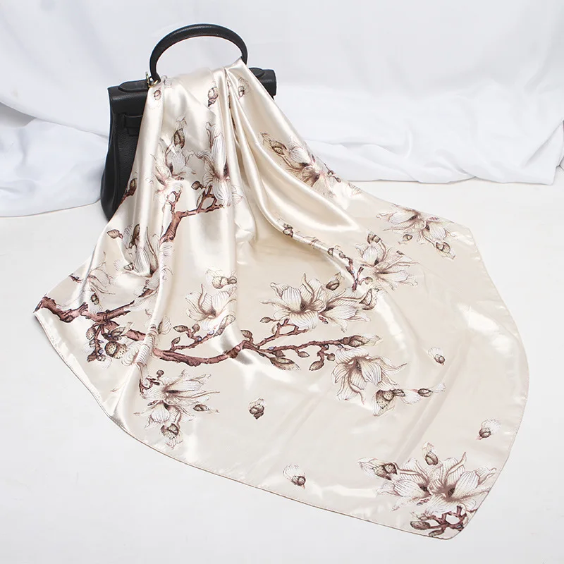 Женская шелковая шаль Элегантный квадратный носовой платок с принтом цветов