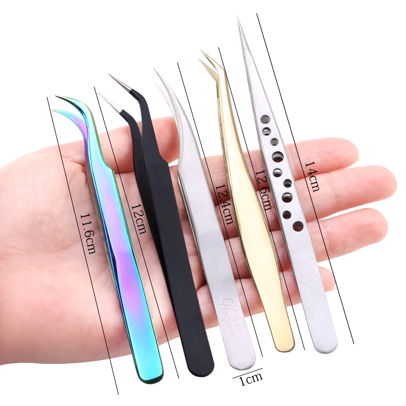 Stainless Steel Tweezers Nail Styling Fixed Clip Manicure Nail Art Tools Nail Extension Shaping Tweezer Acrylic UV Gel Curve 6