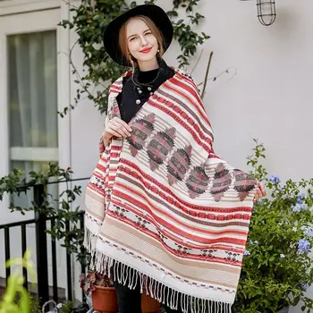 

2019 Autumn Winter Imitation Cashmere Scarf Retro National Style Tassels Warm Ladies Scarf Long Shawl Wrap Blanket Shawl Wrap