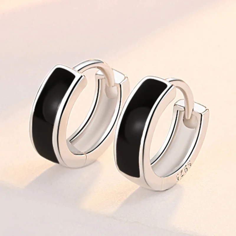 Stud-Earrings Women Jewelry 925-Sterling-Silver Fashion Round for New Black
