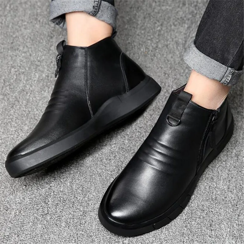 Легкая мягкая удобная зимняя обувь мужские шерстяные ботинки повседневные Нескользящие ботинки на плоской подошве мужские ботинки натуральная кожа ботинки