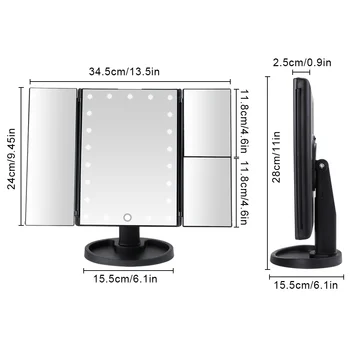 

22 LED Light Touch Screen Makeup Mirror 1X/2X/3X/10X Magnifying Glass 3 Folding Vanity Compact Mirror Flexible Cosmetics Mirrors
