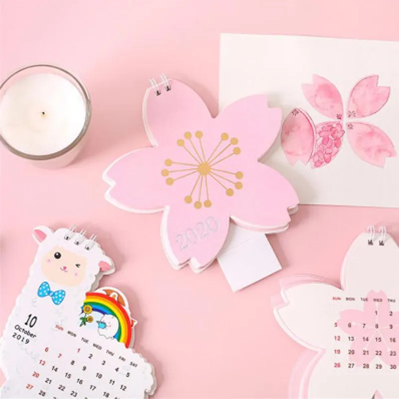

2020 Cartoon Table Desktop Calendar Sakura Cat Unicorn Shape Memo Mini Table Desk Calendar Agenda Organizer Planner Yearly Agen