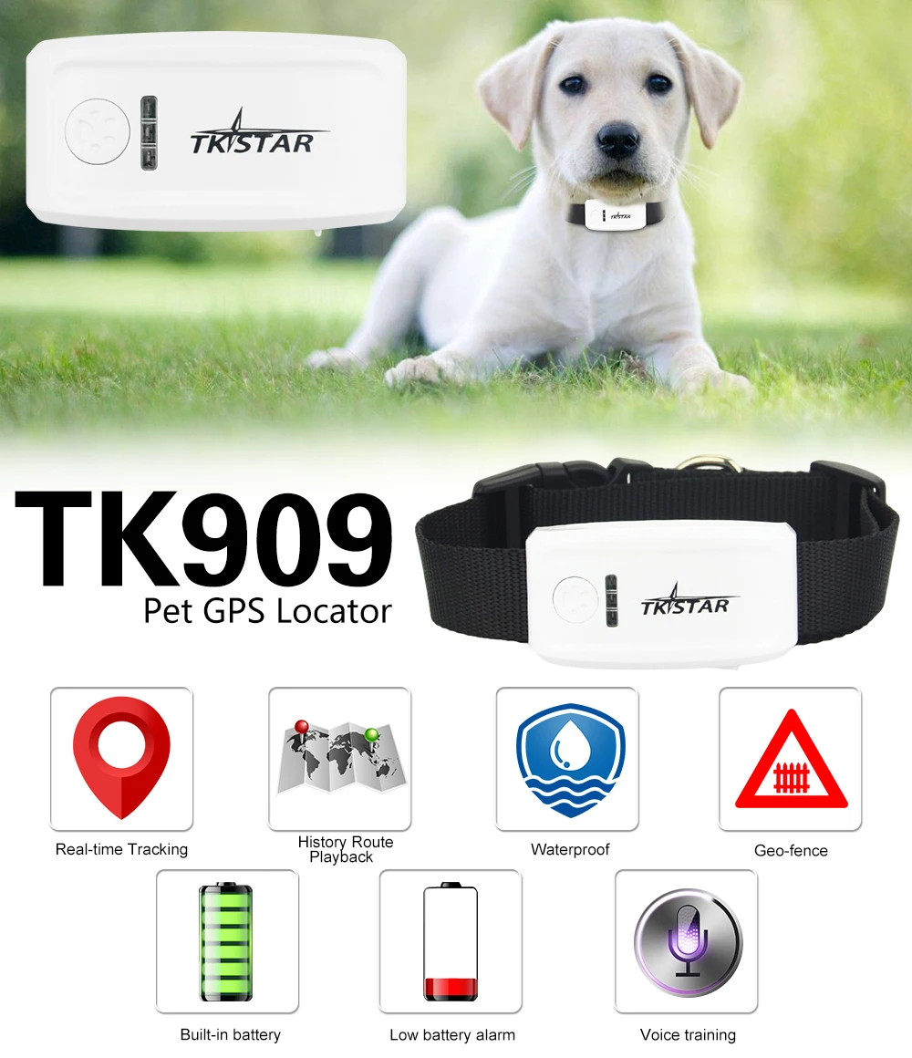 TKSTAR мини домашнее животное gps трекер ожерелье GSM GPRS TK909 в режиме реального времени SOS отслеживание долгое время ожидания для собак кошек Домашние животные для детей