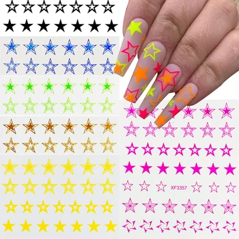 

Fluorescence Hollow Star Nail Art Sticker Five-pointed Star Foil Paper for Nails Design Manicure 3D Accesoires
