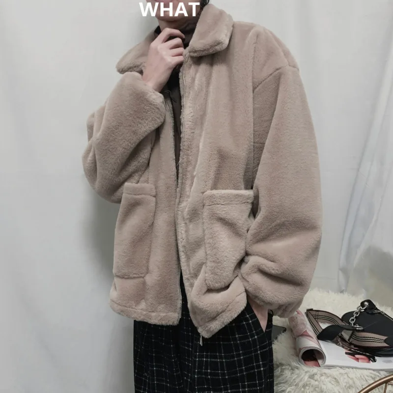 

Winter Thick Plush Jacket Men's Warmth Fashion Retro Solid Color Lapel Coat Men Wild Loose Korean Short Coat Mens Clothes M-XL