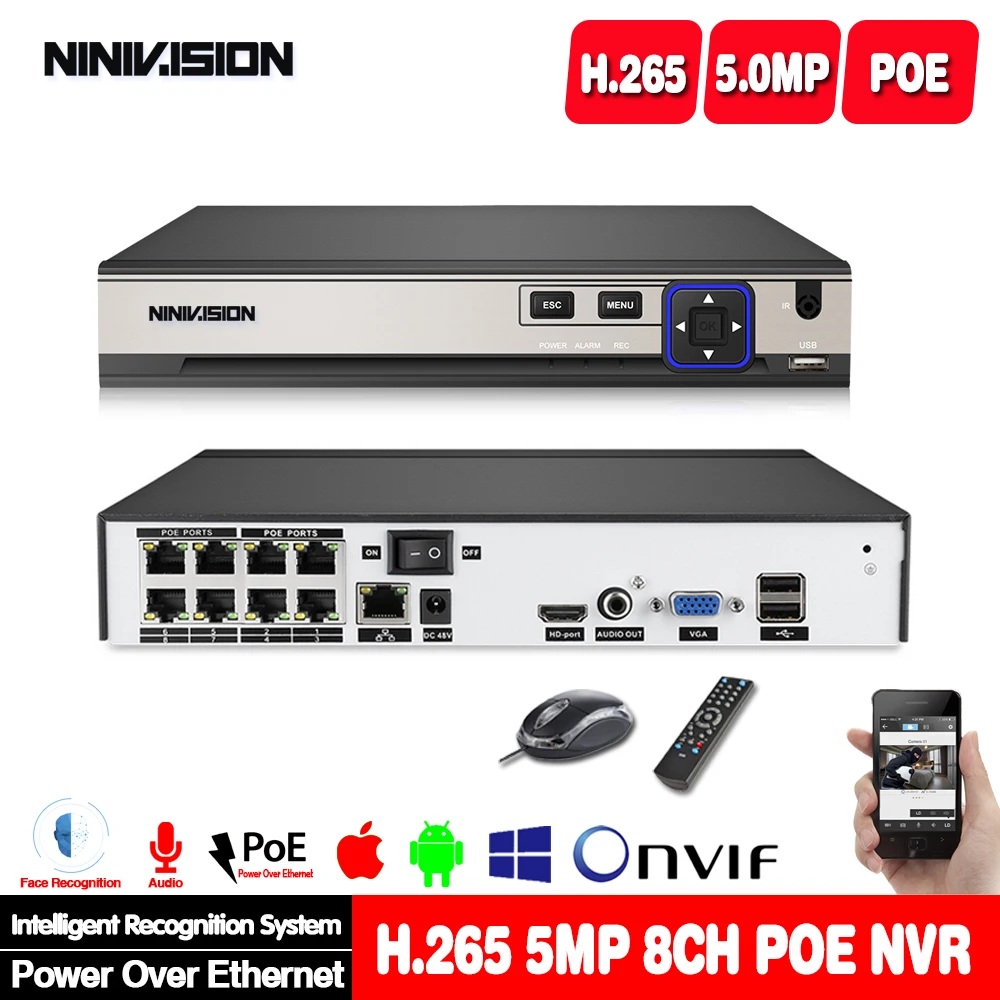  4CH 8CH 5MP Hd Poe Nvr Network Video Recorder per 5MP 4MP 2MP Ip Macchina Fotografica P2P Nvr Siste