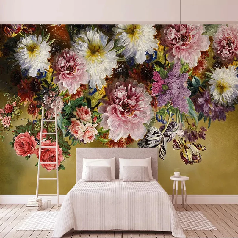 Custom-Any-Size-3D-Wall-Mural-Wallpaper-Painting-European-Style-Retro-Hand-Painted-Floral-Flowers-Living